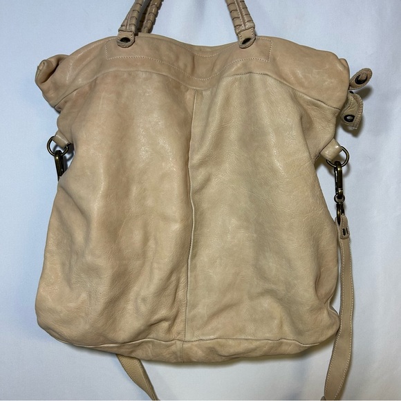 Errelleventidue Beige Italian Leather Handbag Tote Floral Print Studs Large - Picture 3 of 13